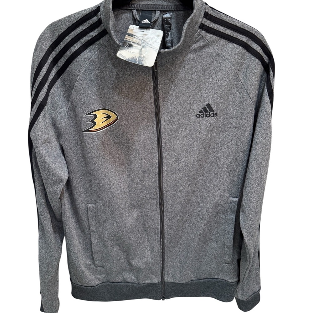 NWT Adidas Anaheim Ducks Track Jacket Unisex Size M Gray Full Zip Pockets NHL